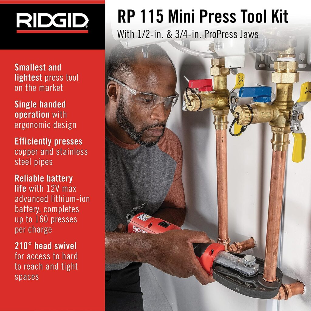 RIDGID 72553, RP 115 Mini Press Tool Kit with 1/2 - 3/4 ProPress Jaws and Carrying Case